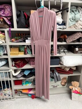 Fashion Nova Mauve Long Sleeve Plunge Maxi Dress